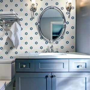 Tile with Blue cabinets | Battle Creek Tile & Mosaic